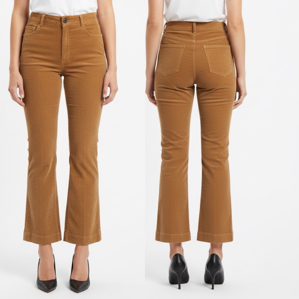 Halogen X Atlantic-Pacific Crop Flare Faux Velvet Pants in Tobacco Cognac 6